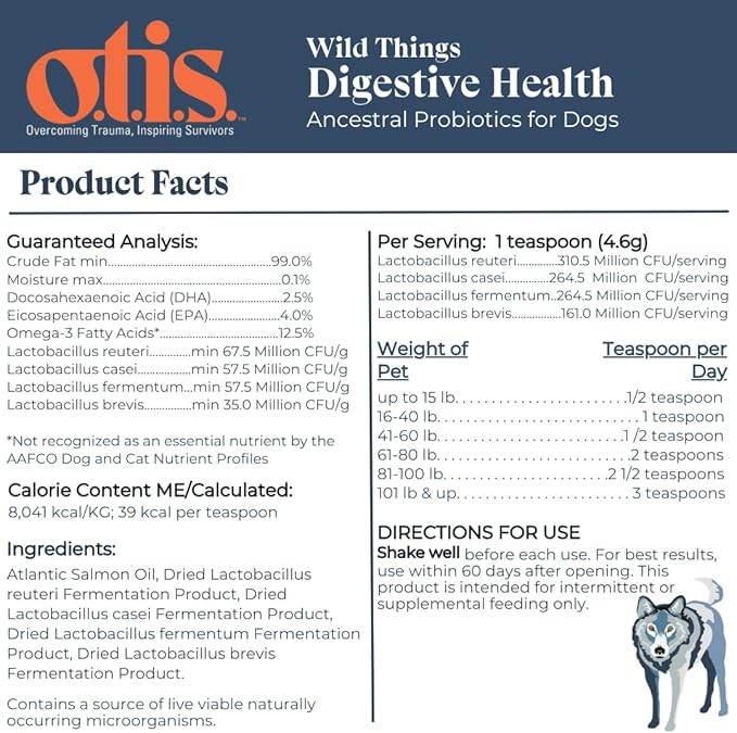 OTIS Digestive Health for Dogs | Ancenstrial and Heritage Probiotics - Intestinal Gut Health Support with DHA and EPA | Healthy Dog Supplements | 8 fl oz, Salmon oil