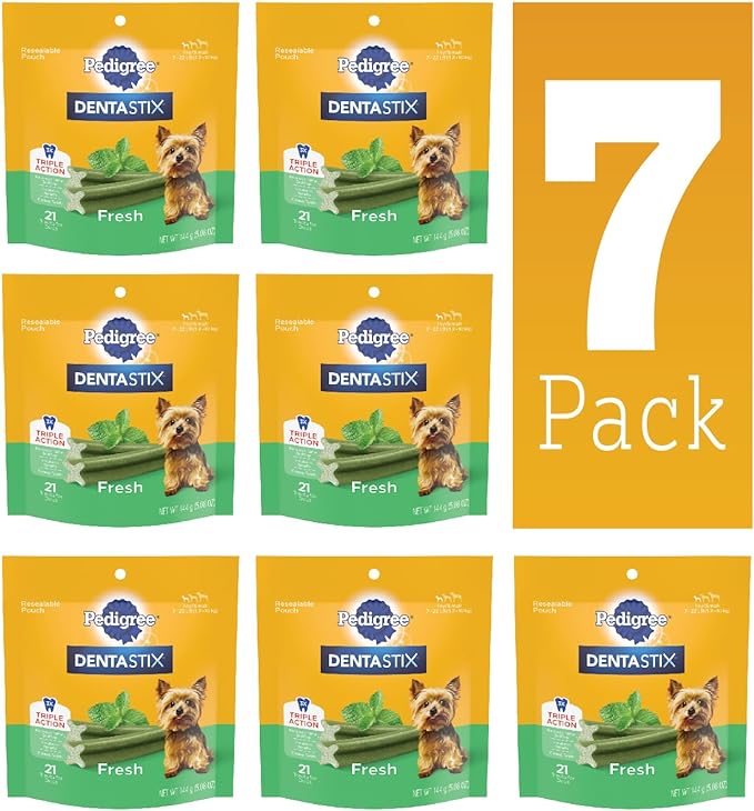 PEDIGREE DENTASTIX Dental Dog Treats for Toy/Small Dogs Fresh Flavor Dental Bones, 21 Count (Pack of 7)