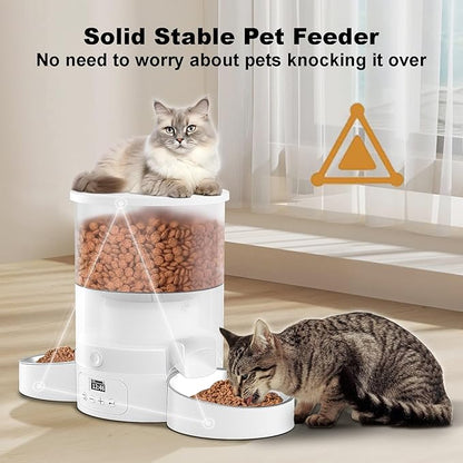 Automatic Cat Feeder for 2 Cats, 3L Cat Food Dispenser SURDY Auto Cat Feeder with 2 Stainless Bowls, 10s Meal Call Dual Power Supply and Timer Setting 12 Portions 6 Meals Per Day for Cats and Dogs