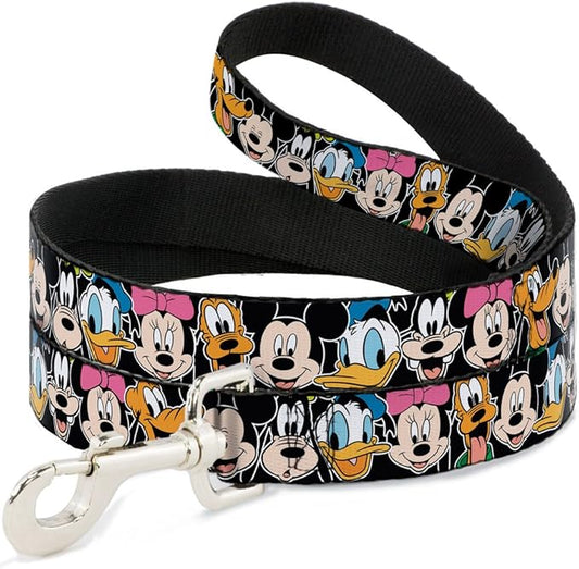 Dog Leash Classic Disney Character Faces Black 6 Feet Long 0.5 Inch Wide