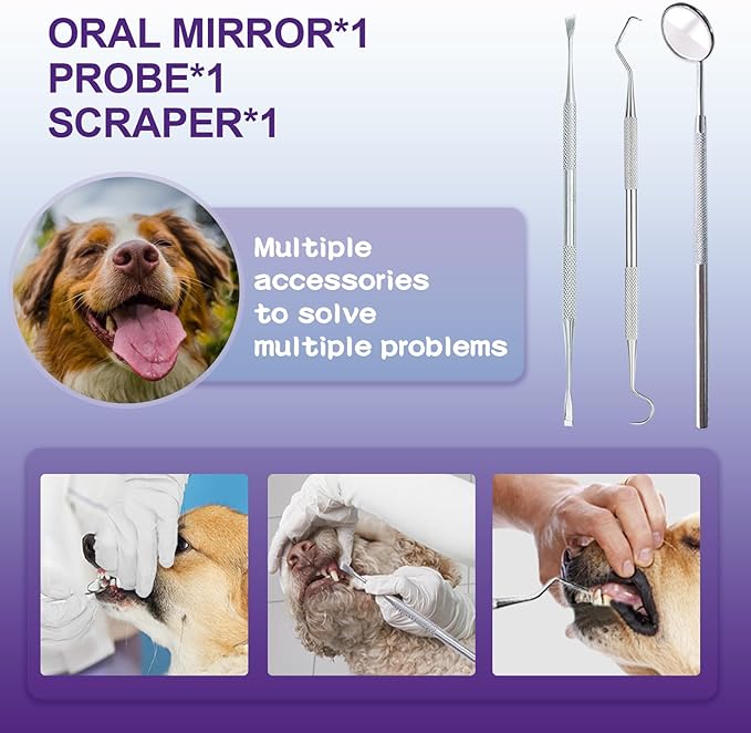 Dog Teeth Cleaning Kit-Dog Tooth Plaque Remover-Ultimate Pet Dental Care Kit - Ultrasonic Teeth Cleaner and Plaque Remover for Dogs | Complete Oral Hygiene Solution-White