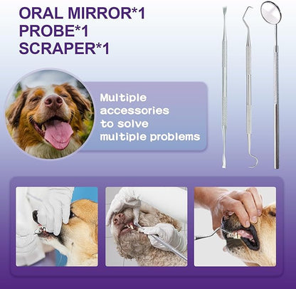 Dog Teeth Cleaning Kit-Dog Tooth Plaque Remover-Ultimate Pet Dental Care Kit - Ultrasonic Teeth Cleaner and Plaque Remover for Dogs | Complete Oral Hygiene Solution-White