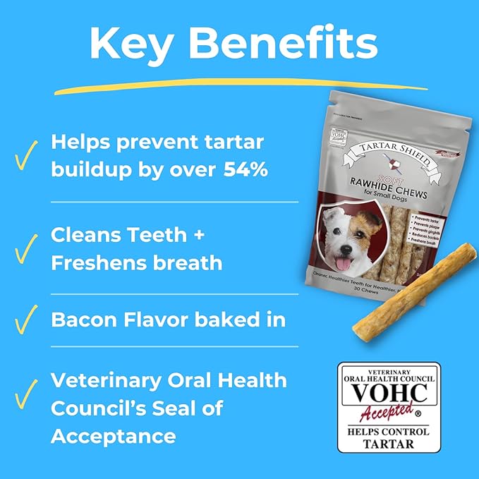 Soft Rawhide Chews | Safe Dental Treats for Small Dogs | Vet VOHC Approved | Daily Bone Cleans Teeth & Gums Fresh Breath Oral Health Support | USA Made | (Small Dogs / 30 Count)