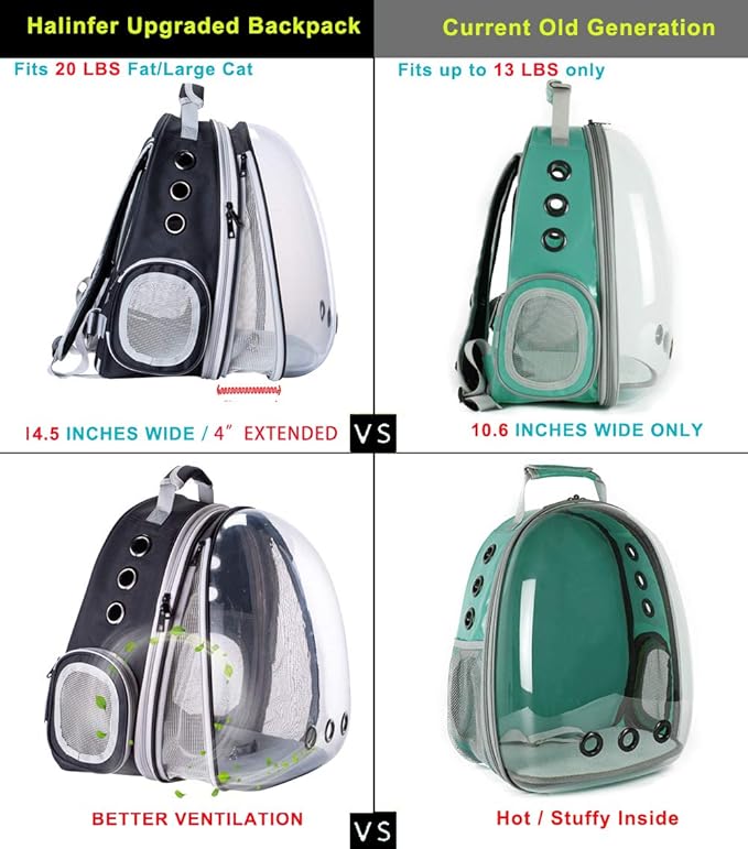 Front Expandable Cat Backpack Carrier, Fit up to 20 lbs, Space Capsule Bubble Window Pet Carrier Backpack for Large Fat Cat and Small Puppy