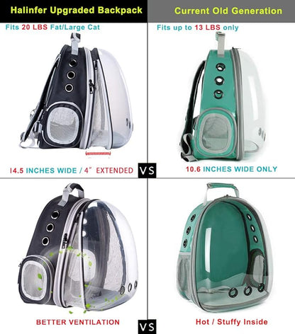Front Expandable Cat Backpack Carrier, Fit up to 20 lbs, Space Capsule Bubble Window Pet Carrier Backpack for Large Fat Cat and Small Puppy