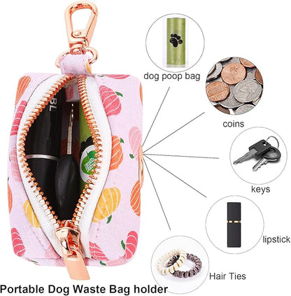 ARING PET Dog Waste Bag Dispenser, Cotton Doggy Poop Bags Holders Attach to Any Leashes, Portable Washable Pumpkin Pattern Pet Waste Pouch Dispenser with Metal Zipper