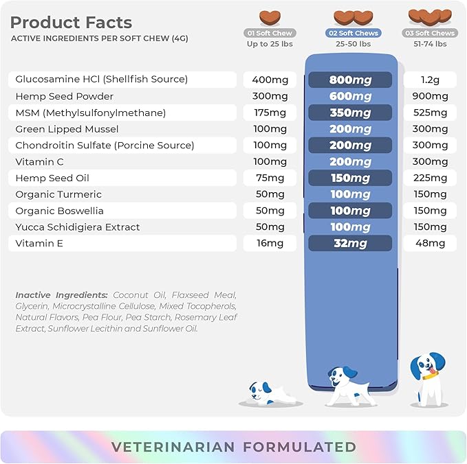Joint Supplement for Dogs - 90 Soft Chews - with Green Lipped Mussel, Glucosamine, Turmeric, Fish Oil, MSM and Yucca Schidigera (Hip + Hemp Soft Chew)