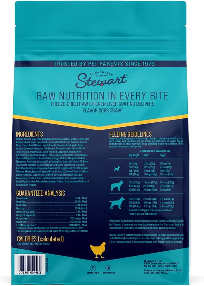 Stewart Dog Food, Raw Coated Chicken & Vegetable Recipe, 10 lb. Bag, Probiotics for Dogs, Made in USA, Chicken Dog Food, Products for Dogs