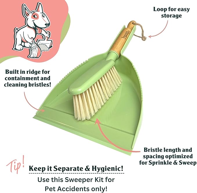 Sprinkle & Sweep Pet Accident Cleanup for all Hard Surface - Non Toxic Quick Pet Mess Cleaner & Odor Remover for Urine, Poop, Vomit, Diarrhea & Potty Training (1Bag + Sweepr Kit + 1 Spray)