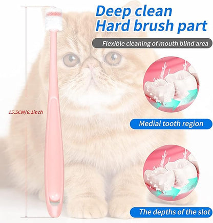 2 pcs Small dog & Cat Toothbrush 360 Degree Soft Silicone, Cat Dental Care, Pet Toothbrush, Oral Hygiene, Easy to Handle, Deep Clean, Independent Packaging, light sky blue & light pink (2 Pack Green)