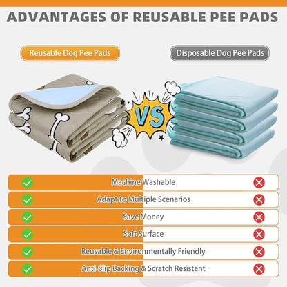 KOOLTAIL Washable Pee Pads for Dogs, 4 Packs 24*36in Reusable Super Absorbent Dog Whelping Training Pads, Crate Pads for Puppy Cages, Nonslip Waterproof Large Dog Mats for Floors Bed Playpen Car Sofa