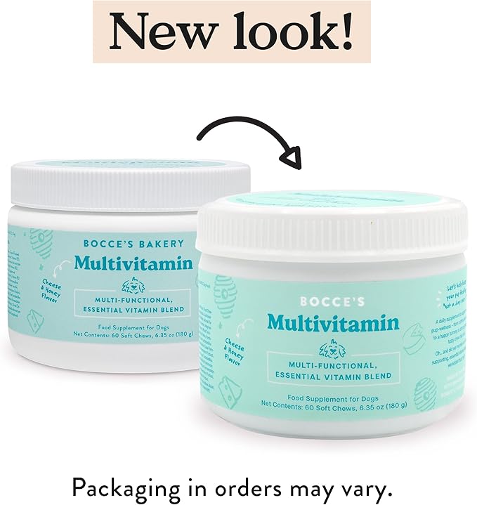 Bocce's Bakery Multivitamin Supplement for Dogs, Multi-Functional Daily Chews Made in The USA with an Essential Vitamin Blend, Digestion Joint Support, Cheese Honey, 60 ct