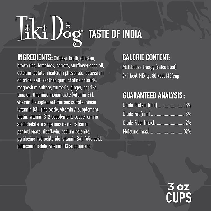 Tiki Dog Taste of The World - Dog Wet Food - Whole Foods - India! Chicken Masala - 3 oz Cup