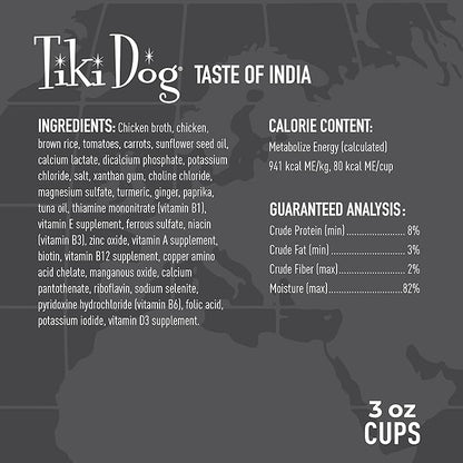Tiki Dog Taste of The World - Dog Wet Food - Whole Foods - India! Chicken Masala - 3 oz Cup