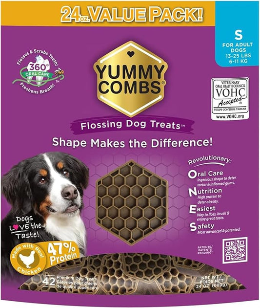 Dental Treats for Dogs | Vet VOHC Approved | Yummy Dog Treats for Teeth Cleaning | Shape to Scrape Tartar | Protein Treat | Dental Dog Treats for Small Dogs (24oz, 42 Count)