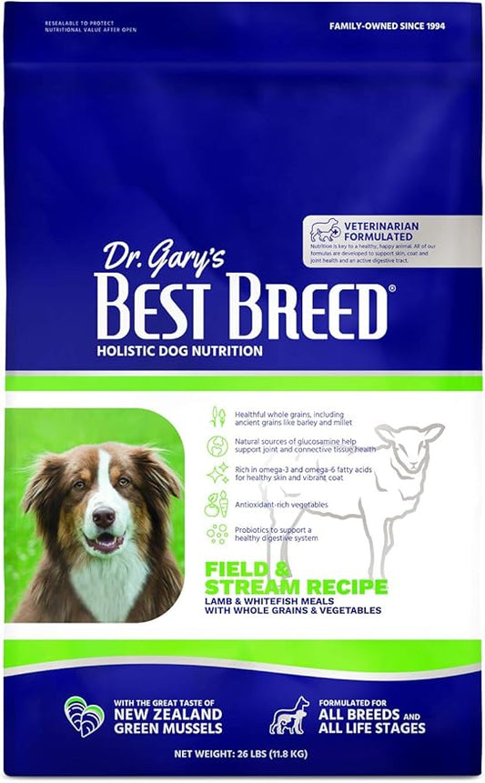 Best Breed Dr. Gary's Field & Stream Recipe, Slow-Cooked in USA, Natural Dry Dog Food for All Breeds and Sizes, 26lbs.