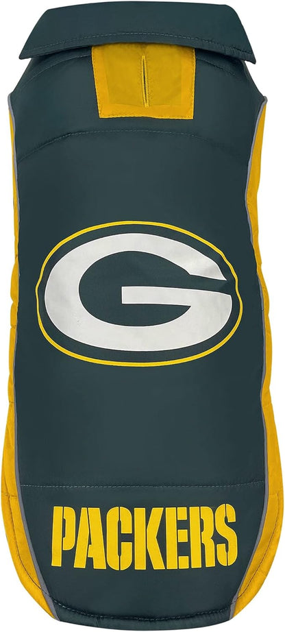 NFL Green Bay Packers Puffer Vest for Dogs & Cats, Size Small. Warm, Cozy, and Waterproof Dog Coat, for Small and Large Dogs/Cats. Best NFL Licensed PET Warming Sports Jacket
