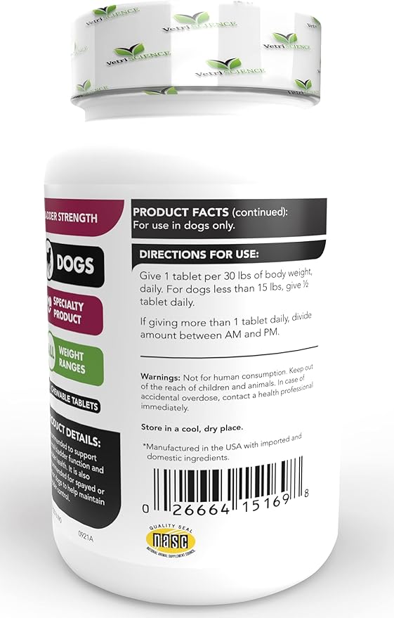 VetriScience Bladder Strength Supplement for Dogs – Vet Recommended Bladder Supplement for Spayed and Senior Dogs, UT Health, Bladder Control, Prevent Bladder Crystals and Stones