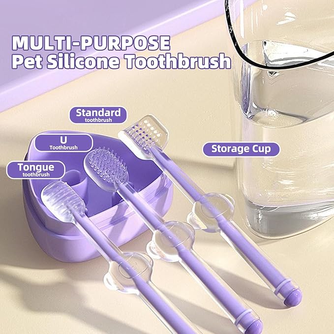 Dog Toothbrush Kit，8 Pcs Dog Cat Teeth Cleaning Finger Toothbrush for Dogs,3 Sided Pet Puppy Toothbrush and Finger Brush for Small Medium Large Dogs Cats Teeth,All in One Storage Case-Green
