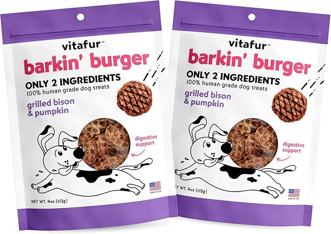 Grilled Bison & Pumpkin All Natural Dog Treats - Made in USA, Grain Free Dog Treats, Human-Grade, Lean Treats Dogs Love - No Fillers or Preservatives, 2 Pack, 4 oz Each