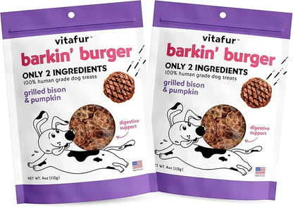 Grilled Bison & Pumpkin All Natural Dog Treats - Made in USA, Grain Free Dog Treats, Human-Grade, Lean Treats Dogs Love - No Fillers or Preservatives, 2 Pack, 4 oz Each