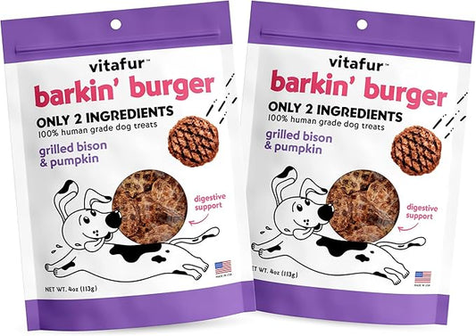 Grilled Bison & Pumpkin All Natural Dog Treats - Made in USA, Grain Free Dog Treats, Human-Grade, Lean Treats Dogs Love - No Fillers or Preservatives, 2 Pack, 4 oz Each
