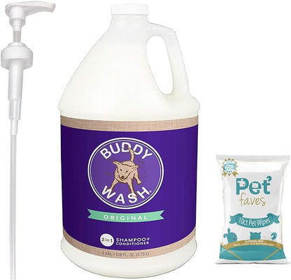 Buddy Wash Cloud Star Dog Shampoo & Conditioner Gallon for Dogs with Botanical Extracts and Aloe Vera with Dispenser Pump and 10ct Pet Wipes