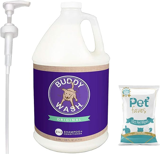 Buddy Wash Cloud Star Dog Shampoo & Conditioner Gallon for Dogs with Botanical Extracts and Aloe Vera with Dispenser Pump and 10ct Pet Wipes