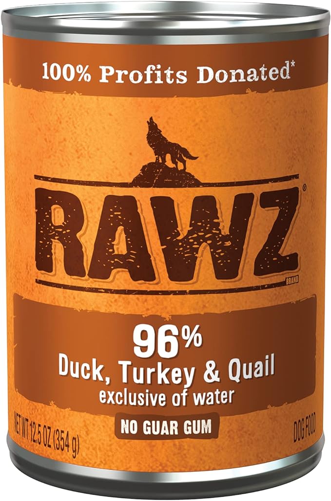 Rawz 96% Meat Canned Wet Food for Dogs 12 Pack/ 12.5 oz. Cans (Duck,Turkey&Quail)