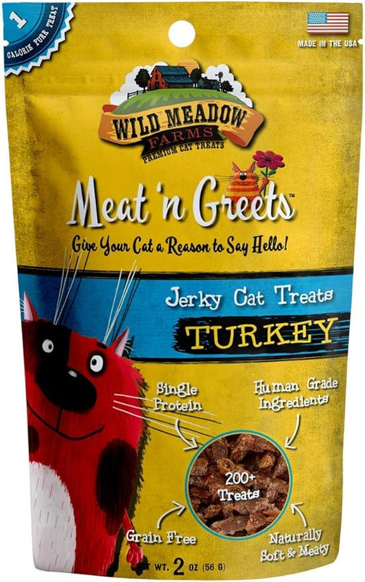 Wild Meadow Farms - Cat Treats - Meat 'N Greets - Soft Jerky Treats with Real Meat, High Protein, Grain-Free, Perfect for Training & Rewarding, All Natural Snacks for Cats - Turkey Flavor