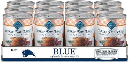 Blue Buffalo Family Favorites Natural Adult Wet Dog Food, Turkey Day Feast 12.5-oz can (Pack of 12)