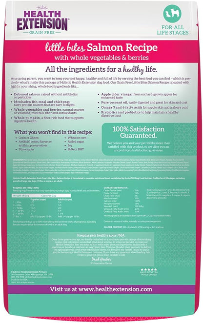 Health Extension Grain Free Little Bites for Dogs, Natural Food with Added Vitamins & Minerals, Perfect for Teacup, Toy & Small Dogs, Salmon Recipe with Whole Vegetables & Berries(12lb Bag)