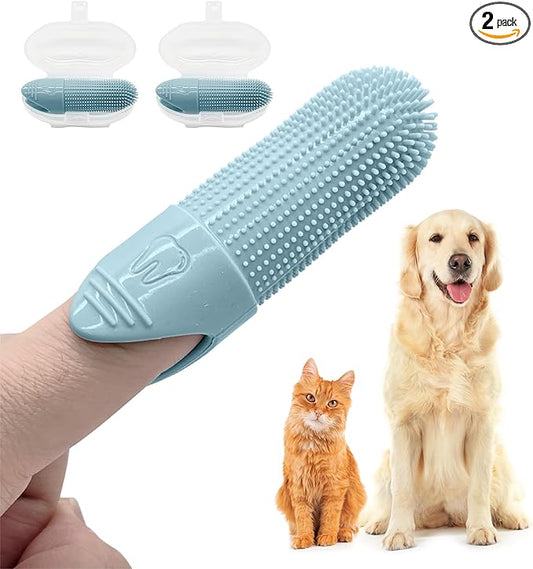 360º Dog Finger Toothbrush, Cat Toothbrush, Dog Tooth Brushing Kit, Dog Teeth Cleaning Kit, Dog Dental Care, for Use with Dog Toothpaste and Cat Toothpaste (2-Pack) (Blue)