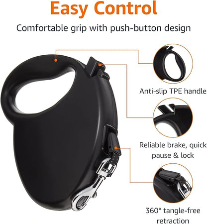 Amazon Basics Retractable Dog Leash, Medium - 16ft, Black