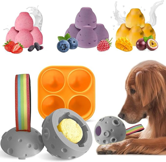 Dog Chew Toys,Treat Tray for Frozen Dog Food,Long-Lasting Durable Fillable Dog Treat Dispensing Dog Toy,Freezable Fillable Rubber Dog Toys with Silicone Treat Tray (Gray&Treat Mold)