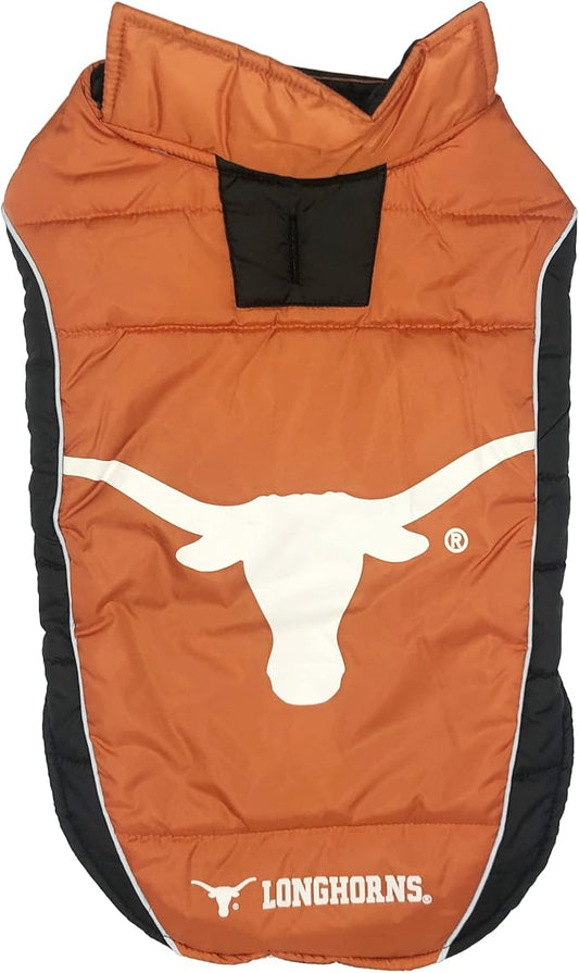 Pets First Collegiate Texas Longhorns Puffer Vest for Dogs & Cats. Size Large. Warm, Cozy, and Waterproof Dog Coat, for Small and Large Dogs/Cats.