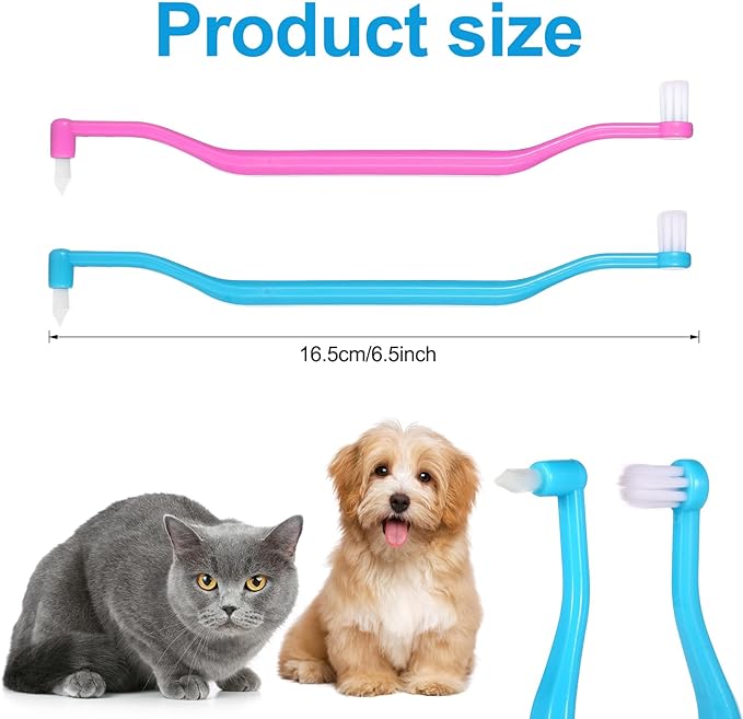 2pcs Dual Sided Cats & Dogs Toothbrushes, Kitten Puppy Toothbrush Pet Teeth Cleaning Brush with Micro Brush Head & Curved Handle Cat Dental Care Supplies to Reduce Plaque Tartar Formation