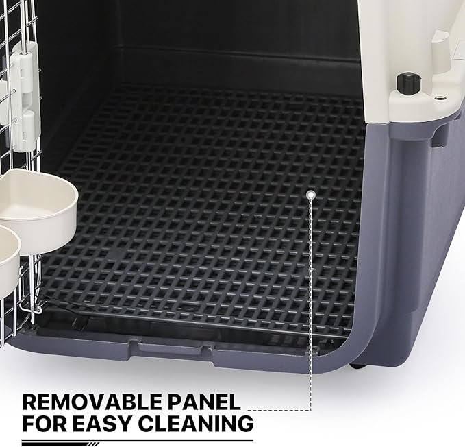 MoNiBloom 32-Inch Plastic Carrier on Wheels for Small/Medium Dogs and Cats, Multifunction Hard Cat Carrier Dog Kennel Ventilation and Security Lock Design for Pets up to 30 Pounds