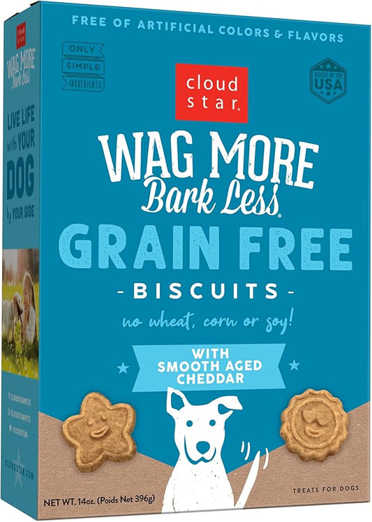 Cloud Star Corp, Wag More Bark Less Oven-Baked Grain Free Smooth Aged Cheddar Dog Biscuits