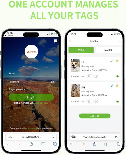 Joytale [ NO APP Required ] Silent Silicone QR Code Dog Tag, Slide On Dog Tags for 1.2-1.6Inch Wide Collars or Vest, NFC Pet Online Profile, Scan QR to Send Location Alert Email, Green, L