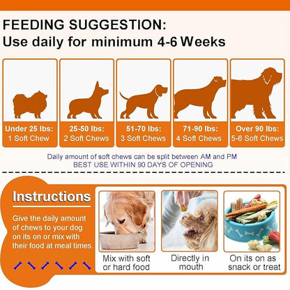 Glucosamine for Dogs, Hip and Joint Supplement (150 Tablets 13.2 oz) - Joint Care Chews w/Chondroitin Sulfate, MSM, Hemp Oil - Arthritis Pain Relief, Mobility Support for Small & Large Breed