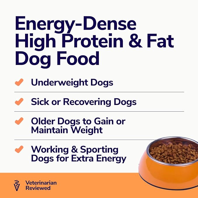 High-Calorie High Protein Dog Food for Muscle & Weight Gain, Large 20 lb Bag, 600 Calories/Cup | Chicken & Rice Dry Dog Food | Puppy, Senior Soft Dog Food Dry | Packaging may vary