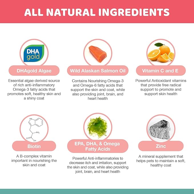 Natural Skin and Coat Allergy Support Soft Chews for Dogs – Anti-inflammatory and Anti-Itch Vitamins, Omega 3 6 9 + EPA, DHA Gold, Fish Oil - for Hot Spots, Seasonal Allergies, Dry, Itchy Skin 120ct.