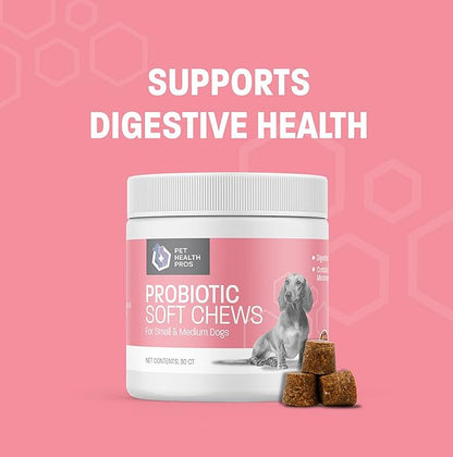 Dog Probiotic Chews for Dogs - Support Healthy Digestion Dog Probiotics and Digestive Enzymes for Gut Health for Dogs - for Traveling, Kenneling and Training - Small/Medium Dog - 30 ct