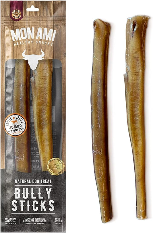 Mon Ami Jumbo Bully Sticks for Large and Small Dogs (11-12 inches, Pack of 8) - Grass Fed Dog Treats - Bully Sticks Natural Dog Treat
