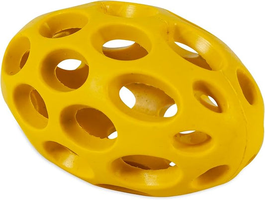 JW Pet Hol-ee Football Dog Toy Puzzle Ball, Natural Rubber, Mini (5.25 Inch Length), Colors May Vary