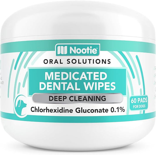 Nootie Medicated Dental Wipes for Dogs, Cleans Teeth and Freshens Breath for Dogs - Prevents Plaque and Tartar Dog Oral Care, 60 Count