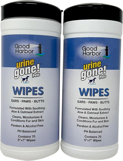 Urine Gone Pet Ears, Paws & Butt Cleaning & Moisturizing Wipes for Dogs & Cats - 140 Thick Grooming Wipes