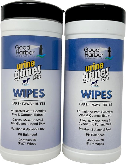 Urine Gone Pet Ears, Paws & Butt Cleaning & Moisturizing Wipes for Dogs & Cats - 140 Thick Grooming Wipes