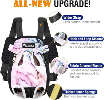 Pawaboo Pet Carrier Backpack, Adjustable Pet Front Cat Dog Carrier Backpack Travel Bag, Legs Out, Easy-Fit for Traveling Hiking Camping for Small Medium Dogs Cats Puppies, Extra Large, Purple Marble